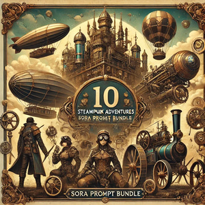 10 Steampunk Adventures SORA Prompt Bundle - Immersive AI-Powered Video Prompts for Creative Filmmakers and Storytellers