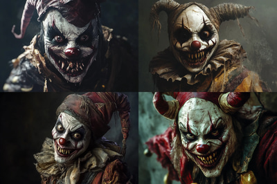Sinister Jester Design - Dark Horror Character Art for Creative Storytelling and Visual Projects