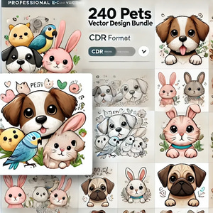 240 Pets Vector Design Bundle - CDR Format - Versatile Animal Illustrations for Designers and Creators