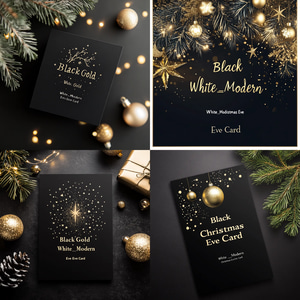 Black Gold White Modern Christmas Eve Card - Elegant Holiday Invitation for Festive Celebrations and Warm Gatherings
