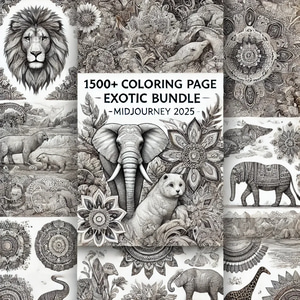 1500+ Coloring Page Exotic Bundle MidJourney 2025 - Vibrant AI-Generated Exotic Coloring Pages for Creators and Educators