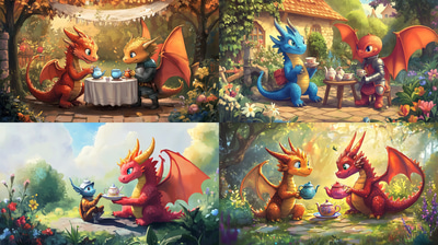 Puff & Pip Dragon Friendship Moment - Whimsical Fantasy Art of Enchanting Dragon Companions for Storytellers and Creators