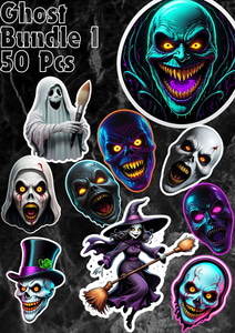 50 Wailing Spirits Ghost Collection - Haunted Horror Sticker Bundle for Paranormal Fans and Spooky Creators