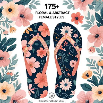 175+ Floral & Abstract Flip-Flop Design Set - Stylish Female Vector Graphics for Creative Summer Footwear Projects