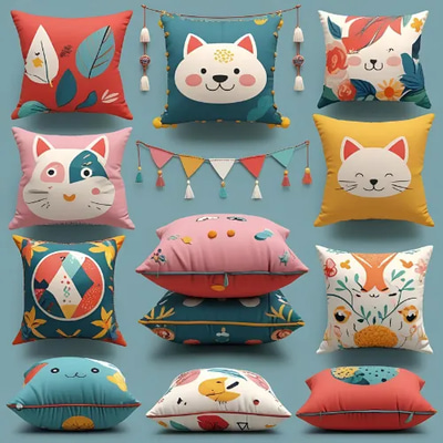 Funny Cushion Design Templates - Playful Craft & Material Graphics for Creative Home Decor and DIY Projects