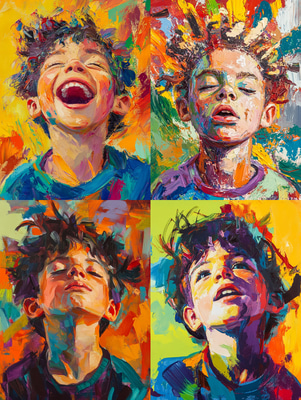 Bright Expressionistic Portrait of a Young Boy - Vibrant Expressionist Portrait Art for Creative Collectors and Decorators