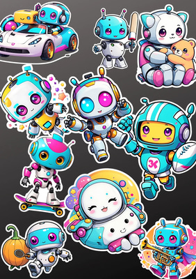 10 Robot Adventures Sticker Pack - Futuristic Fantasy Stickers for Creative Projects and Digital Storytelling