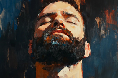 Impressionistic Portrait of a Bearded Man in Deep Tones - Expressive Digital Portrait Art for Creative and Professional Use