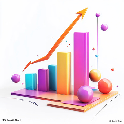 3D Growth Chart Graph - DimensionX Studio 3D Template for Data Visualization and Interactive Reporting
