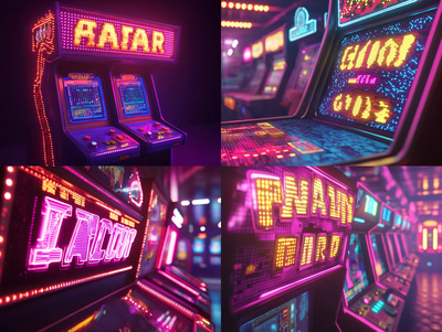 Neon Pixel Text for Vintage Arcade Banner - Retro Pixel Art Typography for Nostalgic Game Design and Digital Creatives