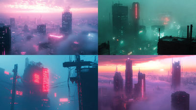 Cyberpunk Space Art Futuristic City at Dawn with Neon Glow - Vibrant Sci-Fi Vector Art for Designers and Futuristic Projects