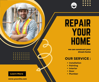 FixItNow Yellow Home Repair FB Post - Vibrant Business Branding Template for Home Repair Marketing Campaigns