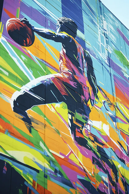 Dynamic Sports Scene Mural - Vibrant Urban Graffiti Art for Creative Wall Decor and Visual Storytelling