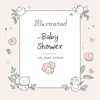 Illustrated Cute Baby Shower Invitation - Charming Hand-Drawn Cards for Memorable Celebrations and Keepsakes