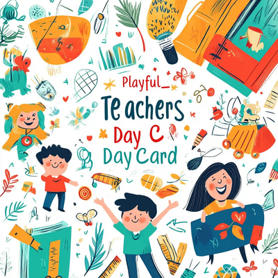 Playful Teachers Day Card - Cheerful and Creative Greeting Design for Educators and Students