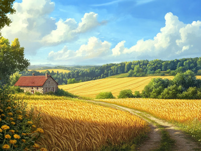 Amber Waves - Rural Harvest Landscape - Digital Realistic Environment Art for Creative Projects and Visual Storytelling