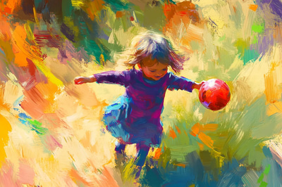 Impressionistic Portrait of a Child with a Bright Ball - Luminous Impressionist Portrait Art for Emotional and Timeless Home Decor