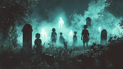 Children in Fear Horror Illustration - Dark Horror Artwork for Chilling Visual Storytelling and Creative Projects