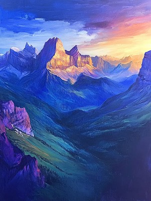 Dramatic Mountain Range Acrylic Art - Bold Acrylic Landscape Painting for Emotional Wall Decor and Artistic Spaces