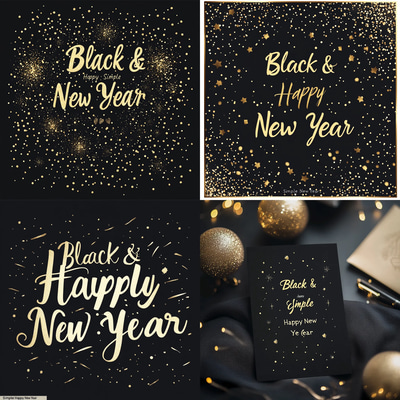 Black & Gold Simple Happy New Year - Elegant Minimalist New Year Card Design for Stylish Celebrations