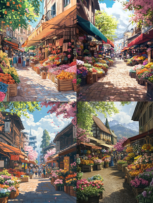 Spring Market Scene - Serene Landscape Art for Tranquil Seasonal Decor and Creative Projects