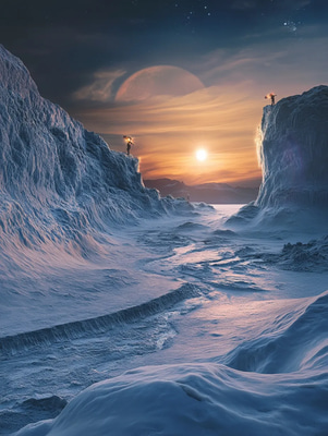 Frozen Exoplanet with Ice Storms - Digital Art - Sci-Fi Outworldly Exploration for Creative Projects and Storytelling