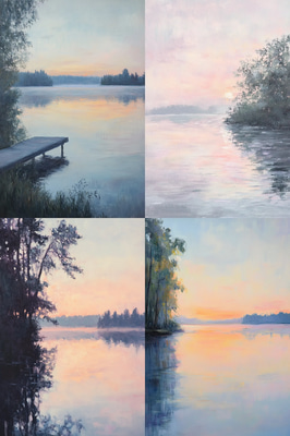 Lakeside Dawn Oil - Serene Oil Painting for Traditional Art Lovers and Studio Decor