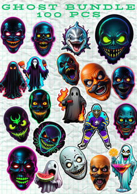 100 Lost Souls Ghost Mega Bundle - Spooky Haunted Paranormal Sticker Collection for Creators and Marketers