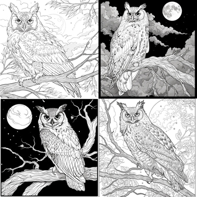 Owl Perched Coloring Page - Detailed Animal Illustration for Relaxation and Creative Expression