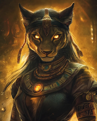 Bastet's Grace - Feline Divinity - Mythological Fantasy Art for Creators Seeking Immersive Legendary Visuals