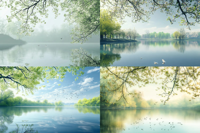 Spring Lakeside View - Serene Landscape Art for Tranquil Spaces and Creative Projects