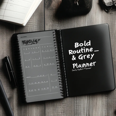 Bold Routine Black & Grey Daily Habit Planner - Sleek Self-Care and Productivity Organizer for Focused Daily Success