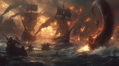 Leviathan's Wake Armada at War - Epic Fantasy Art for Immersive Storytelling and Creative Worlds