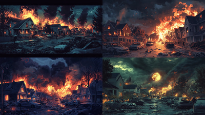 Zombie Apocalypse in Suburban Street - Dark Horror Art for Immersive Visual Storytelling and Creative Projects