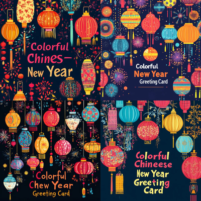 Colorful Chinese New Year Greeting Card - Vibrant Festive Holiday Invitation for Celebrations and Seasonal Wishes