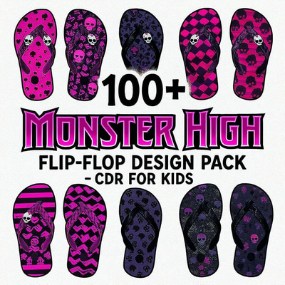 100+ Monster High Flip-Flop Design Pack - Playful Vector Artwork for Kids' Creative Projects