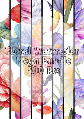 500 Floral Watercolor Masterpiece Bundle - Artistic Hand-Drawn Patterns for Elegant Creative Projects