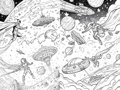 Space Superhero Coloring - Dynamic Space-Themed Coloring Pages for Creative Kids and Enthusiasts