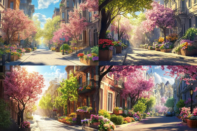 Spring Cityscape View - Serene Landscape Art for Tranquil Urban and Nature Scenes