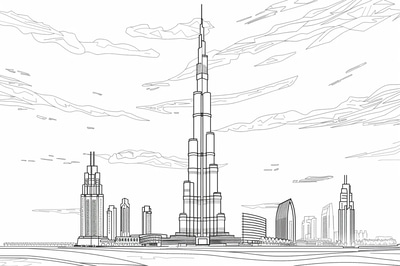 Burj Khalifa Coloring Page - Artistic Architectural Coloring Sheet for Creators and Educators