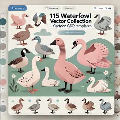 115 Waterfowl Vector Collection - Playful Cartoon Waterfowl Illustrations for Designers and Creators