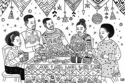 Kwanzaa Celebration Coloring - Festive Seasonal Coloring Pages for Creative and Educational Use