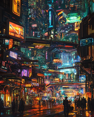 Cyberpunk Space Art - Chaotic Alien City at Night - Futuristic Sci-Fi Vectors for Designers and Creative Projects