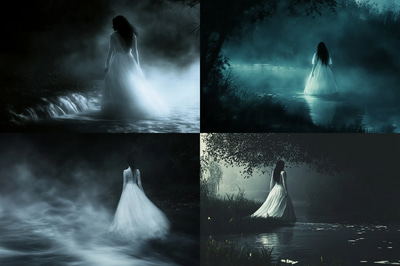 La Llorona Wails from the Riverbank - Haunting Urban Legends Digital Art for Dark Atmosphere Creators