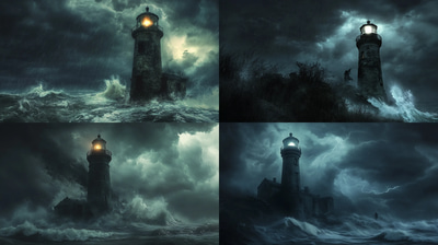 Decrepit Lighthouse On Rocky Shore - Haunting Dark Aesthetic Environments for Horror Art and Creative Projects