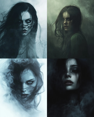 Ghostly Woman With Pale Features - Haunting Digital Horror Portraits for Dark Art Creators and Enthusiasts
