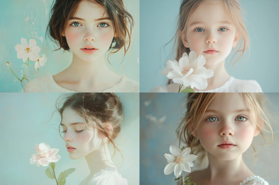 Minimalist Portrait of a Young Girl - Ethereal Studio Portrait Art for Creative and Commercial Use