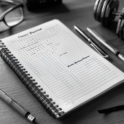 Classic B&W Gym Journal - Minimal Workout Planner - Streamlined Fitness & Wellness Organizer for Goal Tracking