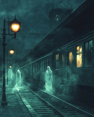 Haunted Train Station Illustration - Dark Horror Art for Immersive Storytelling and Atmospheric Design