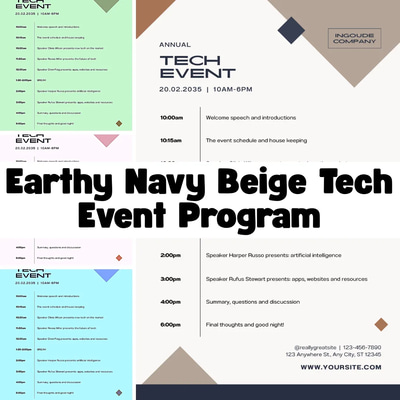 Earthy Navy Beige Tech Event Program - Professional Corporate & Social Presentation Templates for Engaging Business Events 2025